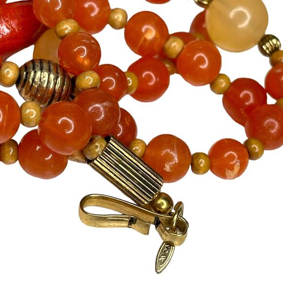 Vintage Avon Multi Strand Beaded Necklace Gold Tone with Orange and Cream - Picture 3 of 8